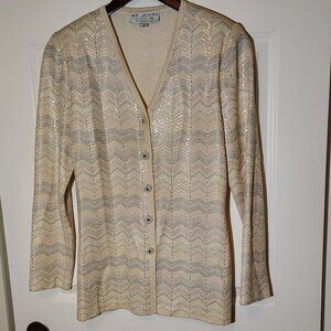 St. John Evenings by Marie Gray Wool Blend Cardigan Sweater Riviera Pastel Prep